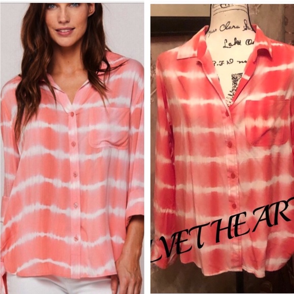 Velvet Heart Tops - 🖤🖤VELVET HEART TIEDYE CORAL SHIRT NWT